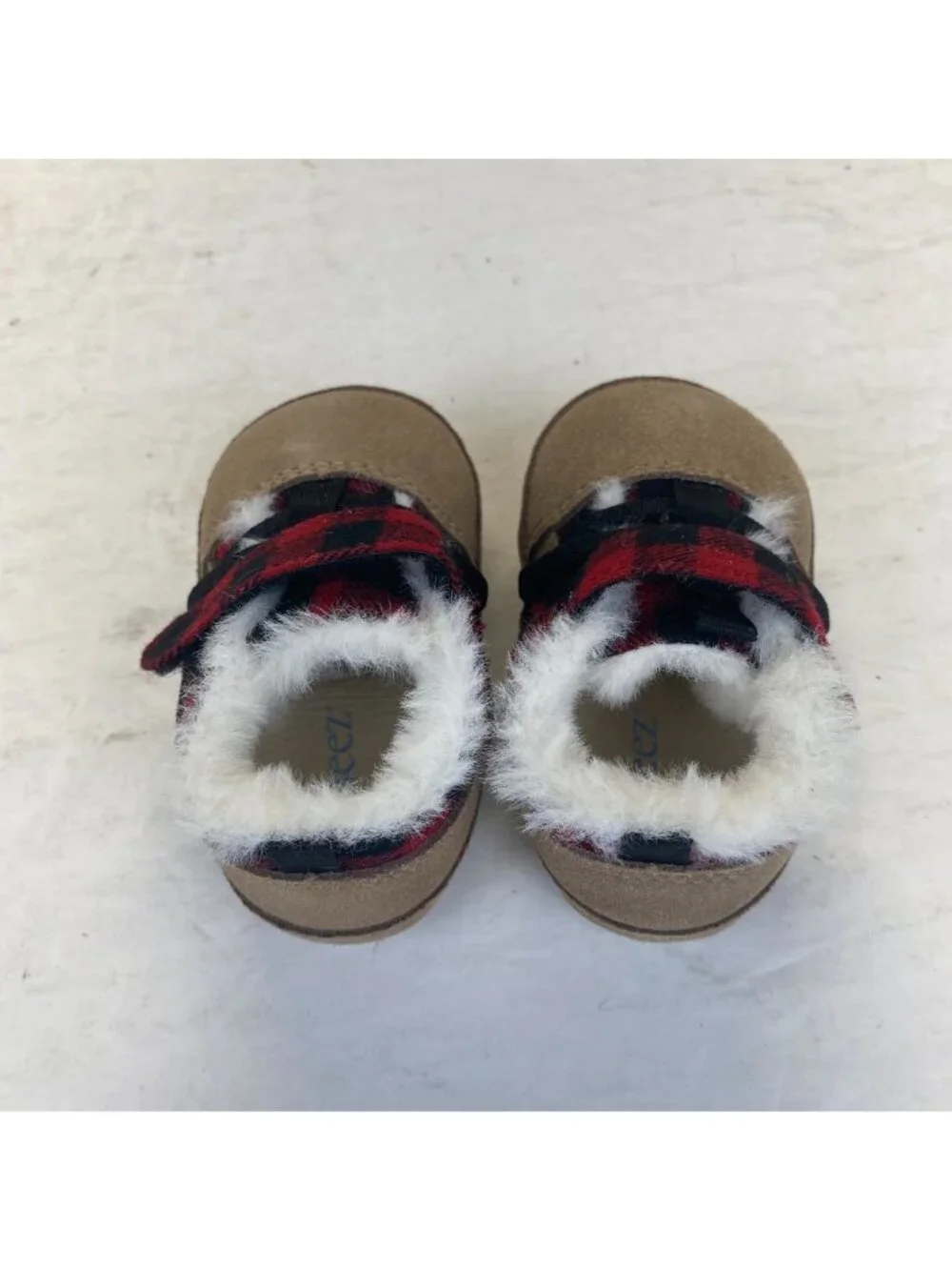 Robeez First Kicks Blake Buffalo Plaid Red Faux Fur Baby Boys Shoes 6-9‎ M,NEW